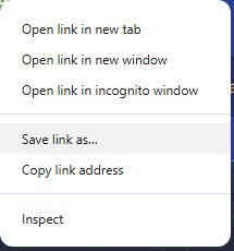 Right-click menu showing Save Link As option